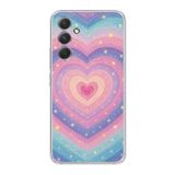 Manitoba Samsung Galaxy M34 Uyumlu Baskılı Yumuşak Silikon Şeffaf Telefon Kılıfı, Gökkuşağı Kalp Desen