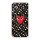 Manitoba Samsung Galaxy M34 Uyumlu Baskılı Yumuşak Silikon Şeffaf Telefon Kılıfı, Leopar Desen, Kırmızı Kalp