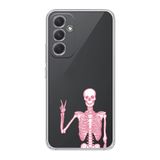 Manitoba Samsung Galaxy M34 Uyumlu Baskılı Yumuşak Silikon Şeffaf Telefon Kılıfı, Pembe Skeleton Desen