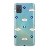 Manitoba Samsung Galaxy M51 ile Uyumlu Nazar Boncuğu Tasarımlı Baskılı Şeffaf Telefon Kılıfı