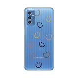 Manitoba Samsung Galaxy M52 Uyumlu Gülen Yüzler Tasarımlı Baskılı Şeffaf Telefon Kılıfı, Çok Renkli