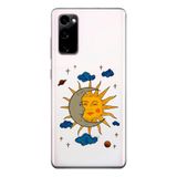 Manitoba Samsung Galaxy S20 FE Uyumlu Baskılı Yumuşak Silikon Şeffaf Telefon Kılıfı, Ay ve Güneş Deseni