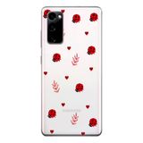 Manitoba Samsung Galaxy S20 FE Uyumlu Baskılı Yumuşak Silikon Şeffaf Telefon Kılıfı, Uğur Böceği ve Kalp Deseni