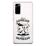 Manitoba Samsung Galaxy S20 FE Uyumlu Baskılı Yumuşak Silikon Telefon Kılıfı, Şeffaf, More Espresso Less Depresso Desen