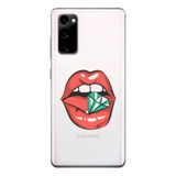 Manitoba Samsung Galaxy S20 FE Uyumlu Dudak ve Elmas Tasarımlı Baskılı Şeffaf Telefon Kılıfı, Çok Renkli