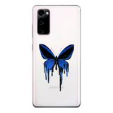 Manitoba Samsung Galaxy S20 FE Uyumlu Mavi Kelebek Tasarımlı Baskılı Şeffaf Silikon Telefon Kılıfı