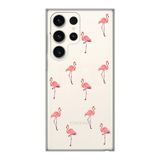 Manitoba Samsung Galaxy S22 Ultra ile Uyumlu Baskılı Yumuşak Silikon Şeffaf Telefon Kılıfı, Flamingo Deseni
