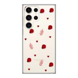 Manitoba Samsung Galaxy S22 Ultra ile Uyumlu Baskılı Yumuşak Silikon Şeffaf Telefon Kılıfı, Uğur Böceği ve Kalp Deseni