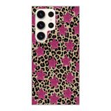 Manitoba Samsung Galaxy S22 Ultra ile Uyumlu Baskılı Yumuşak Silikon Telefon Kılıfı, Leopar Desen, Pembe