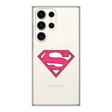 Manitoba Samsung Galaxy S22 Ultra Uyumlu Baskılı Şeffaf Silikon Telefon Kılıfı, Pembe Superman Deseni