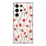 Manitoba Samsung Galaxy S22 Ultra Uyumlu Baskılı Yumuşak Silikon Şeffaf Telefon Kılıfı, Çiçek Desen, Kırmızı
