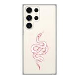 Manitoba Samsung Galaxy S22 Ultra Uyumlu Baskılı Yumuşak Silikon Şeffaf Telefon Kılıfı, Kırmızı Yılan Deseni