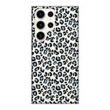 Manitoba Samsung Galaxy S22 Ultra Uyumlu Baskılı Yumuşak Silikon Şeffaf Telefon Kılıfı, Leopar Desen, Siyah-Mavi