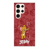 Manitoba Samsung Galaxy S22 Ultra Uyumlu Jerry Tasarımlı Baskılı Şeffaf Telefon Kılıfı, Kırmızı
