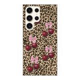 Manitoba Samsung Galaxy S22 Ultra Uyumlu Leopar ve Fiyonk Tasarımlı Baskılı Şeffaf Silikon Telefon Kılıfı