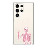 Manitoba Samsung Galaxy S23 Ultra Uyumlu Baskılı Yumuşak Silikon Şeffaf Telefon Kılıfı, Pembe Iskelet Deseni