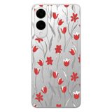 Manitoba Samsung Galaxy S25 Edge Uyumlu Baskılı Yumuşak Silikon Şeffaf Telefon Kılıfı, Çiçek Desen, Kırmızı