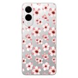 Manitoba Samsung Galaxy S25 Edge Uyumlu Baskılı Yumuşak Silikon Şeffaf Telefon Kılıfı, Çiçek Desen, Pembe