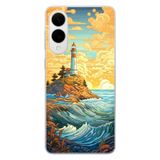 Manitoba Samsung Galaxy S25 Edge Uyumlu Baskılı Yumuşak Silikon Şeffaf Telefon Kılıfı, Deniz Feneri Deseni