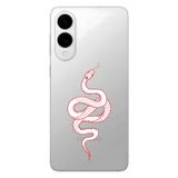 Manitoba Samsung Galaxy S25 Edge Uyumlu Baskılı Yumuşak Silikon Şeffaf Telefon Kılıfı, Kırmızı Yılan Deseni