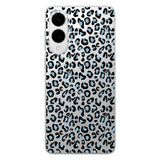 Manitoba Samsung Galaxy S25 Edge Uyumlu Baskılı Yumuşak Silikon Şeffaf Telefon Kılıfı, Leopar Desen, Siyah-Mavi