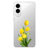 Manitoba Samsung Galaxy S25 Edge Uyumlu Baskılı Yumuşak Silikon Şeffaf Telefon Kılıfı, Sarı Çiçek Deseni