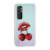 Manitoba Xiaomi Mi Note 10 Lite Uyumlu Dudak ve Kiraz Tasarımlı Baskılı Şeffaf Silikon Telefon Kılıfı