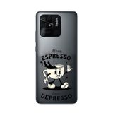 Manitoba Xiaomi Redmi 10C Uyumlu Baskılı Yumuşak Silikon Telefon Kılıfı, Espresso Tasarım, Gri