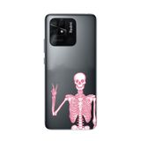 Manitoba Xiaomi Redmi 10C Uyumlu Baskılı Yumuşak Silikon Telefon Kılıfı, Pembe Iskelet Deseni