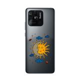 Manitoba Xiaomi Redmi 10C Uyumlu Baskılı Yumuşak Silikon Telefon Kılıfı, Şeffaf, Ay ve Güneş Deseni