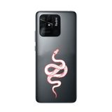 Manitoba Xiaomi Redmi 10C Uyumlu Baskılı Yumuşak Silikon Telefon Kılıfı, Şeffaf, Kırmızı Yılan Deseni