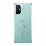 Manitoba Xiaomi Redmi 12C Uyumlu Baskılı Yumuşak Silikon Şeffaf Telefon Kılıfı, Çiçek Deseni, Turkuaz