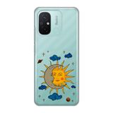 Manitoba Xiaomi Redmi 12C Uyumlu Baskılı Yumuşak Silikon Şeffaf Telefon Kılıfı, Turkuaz, Ay-Güneş Deseni