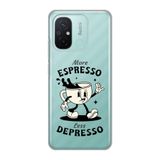 Manitoba Xiaomi Redmi 12C Uyumlu Baskılı Yumuşak Silikon Şeffaf Telefon Kılıfı, Turkuaz, More Espresso Less Depresso Desen