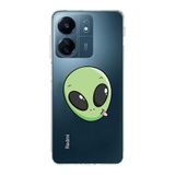 Manitoba Xiaomi Redmi 13C ile Uyumlu Baskılı Yumuşak Silikon Şeffaf Telefon Kılıfı, Yeşil Uzaylı Deseni