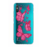 Manitoba Xiaomi Redmi 9A ile Uyumlu Pembe Kelebekler Tasarımlı Baskılı Şeffaf Telefon Kılıfı