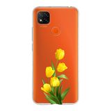 Manitoba Xiaomi Redmi 9C / 10A Uyumlu Baskılı Yumuşak Silikon Şeffaf Telefon Kılıfı, Turuncu, Sarı Çiçek Deseni