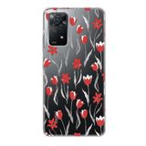 Manitoba Xiaomi Redmi Note 11 Pro/Note 12 Pro 4G ile Uyumlu Baskılı Yumuşak Silikon Şeffaf Telefon Kılıfı, Çiçek Desen, Kırmızı