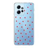 Manitoba Xiaomi Redmi Note 12 4G ile Uyumlu Baskılı Yumuşak Silikon Şeffaf Telefon Kılıfı, Kırmızı Kalp Desen