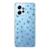 Manitoba Xiaomi Redmi Note 12 4G ile Uyumlu Baskılı Yumuşak Silikon Şeffaf Telefon Kılıfı, Mavi Kelebek Deseni