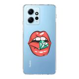 Manitoba Xiaomi Redmi Note 12 4G ile Uyumlu Dudak ve Elmas Tasarımlı Baskılı Şeffaf Telefon Kılıfı