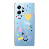 Manitoba Xiaomi Redmi Note 12 4G ile Uyumlu Gülen Yüz Tasarımlı Baskılı Şeffaf Telefon Kılıfı, Çok Renkli