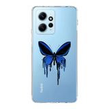 Manitoba Xiaomi Redmi Note 12 4G ile Uyumlu Mavi Kelebek Tasarımlı Baskılı Şeffaf Telefon Kılıfı