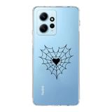 Manitoba Xiaomi Redmi Note 12 4G ile Uyumlu Örümcek Ağı Kalp Tasarımlı Baskılı Şeffaf Telefon Kılıfı