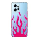 Manitoba Xiaomi Redmi Note 12 4G ile Uyumlu Pembe Alev Tasarımlı Baskılı Şeffaf Telefon Kılıfı