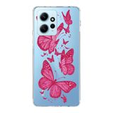 Manitoba Xiaomi Redmi Note 12 4G ile Uyumlu Pembe Kelebekler Tasarımlı Baskılı Şeffaf Telefon Kılıfı