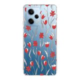 Manitoba Xiaomi Redmi Note 12 Pro 5G ile Uyumlu Baskılı Yumuşak Silikon Şeffaf Telefon Kılıfı, Çiçek Desen, Kırmızı