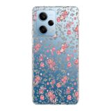 Manitoba Xiaomi Redmi Note 12 Pro 5G ile Uyumlu Baskılı Yumuşak Silikon Şeffaf Telefon Kılıfı, Çiçek Deseni