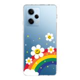 Manitoba Xiaomi Redmi Note 12 Pro 5G ile Uyumlu Baskılı Yumuşak Silikon Şeffaf Telefon Kılıfı, Gökkuşağı ve Çiçek Deseni