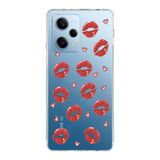 Manitoba Xiaomi Redmi Note 12 Pro 5G ile Uyumlu Baskılı Yumuşak Silikon Şeffaf Telefon Kılıfı, Kırmızı Dudak Deseni